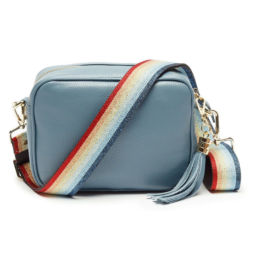Monogrammed Crossbody Leather Bag - Light Blue  Leather Bags Deeply Engraved
