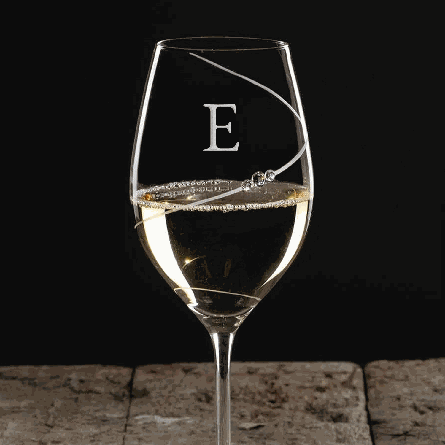 Monogrammed Crystal Wine Glass with Swarovski Crystals  Wine Glasses Deeply Engraved