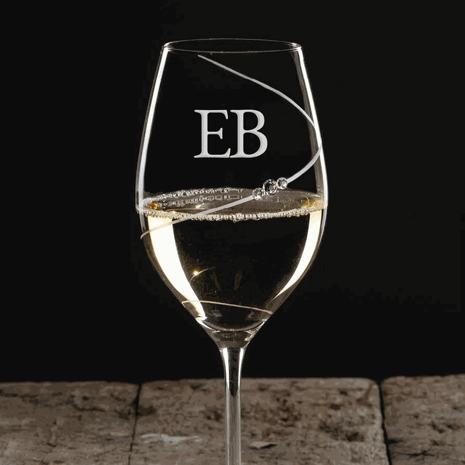 Monogrammed Crystal Wine Glass with Swarovski Crystals  Wine Glasses Deeply Engraved