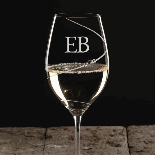 Monogrammed Crystal Wine Glass with Swarovski Crystals  Wine Glasses Deeply Engraved