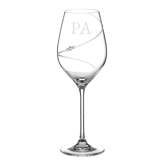 Monogrammed Crystal Wine Glass with Swarovski Crystals  Wine Glasses Deeply Engraved