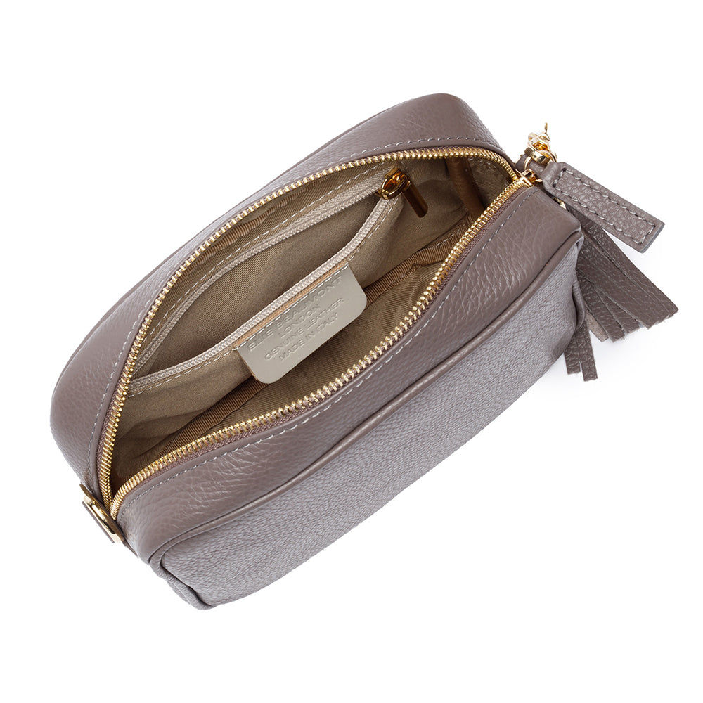 Monogrammed Leather Crossbody Bag in Grey  Leather Bags Deeply Engraved
