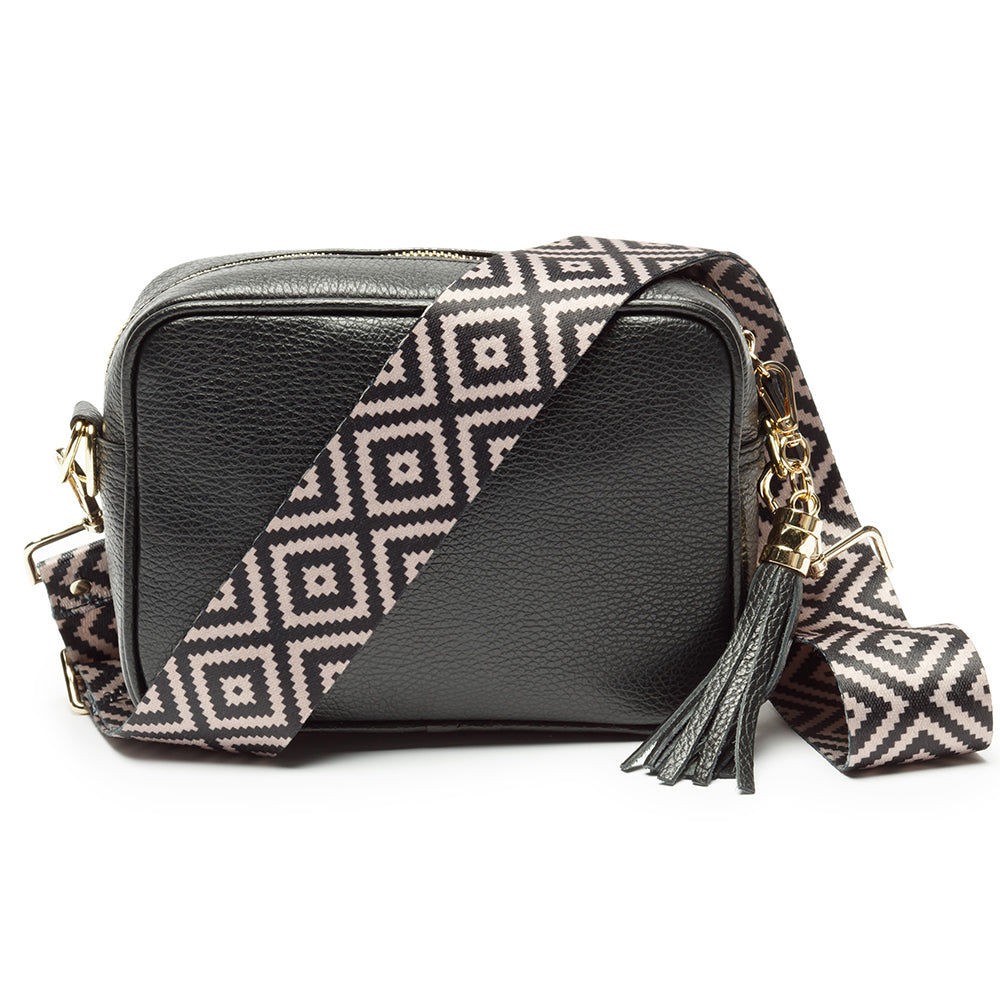 Monogrammed Leather Crossbody Mini Bag in Black  Leather Bags Deeply Engraved