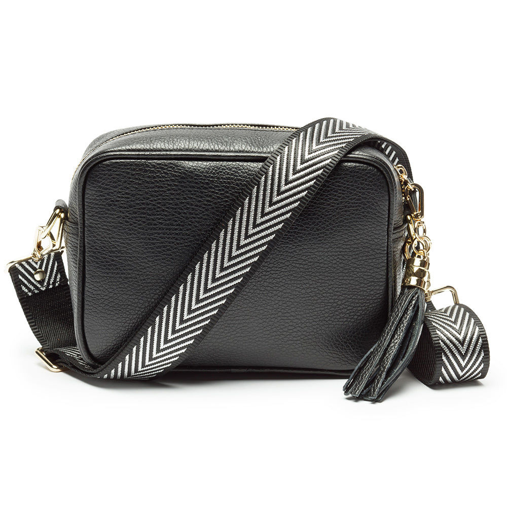 Monogrammed Leather Crossbody Mini Bag in Black  Leather Bags Deeply Engraved