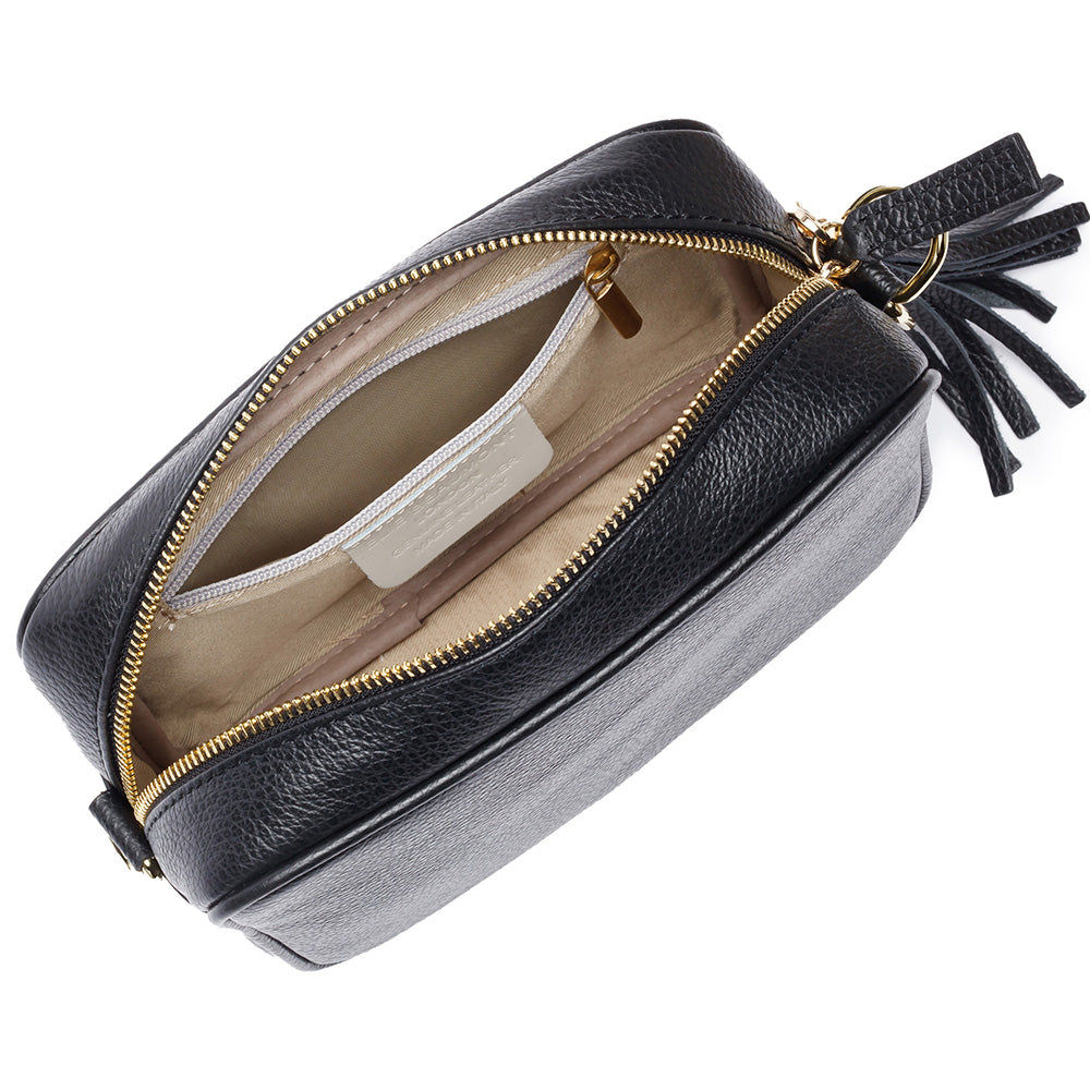 Monogrammed Leather Crossbody Mini Bag in Black  Leather Bags Deeply Engraved