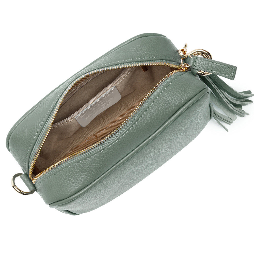 Monogrammed Leather Crossbody Mini Bag in Mint Green  Leather Bags Deeply Engraved