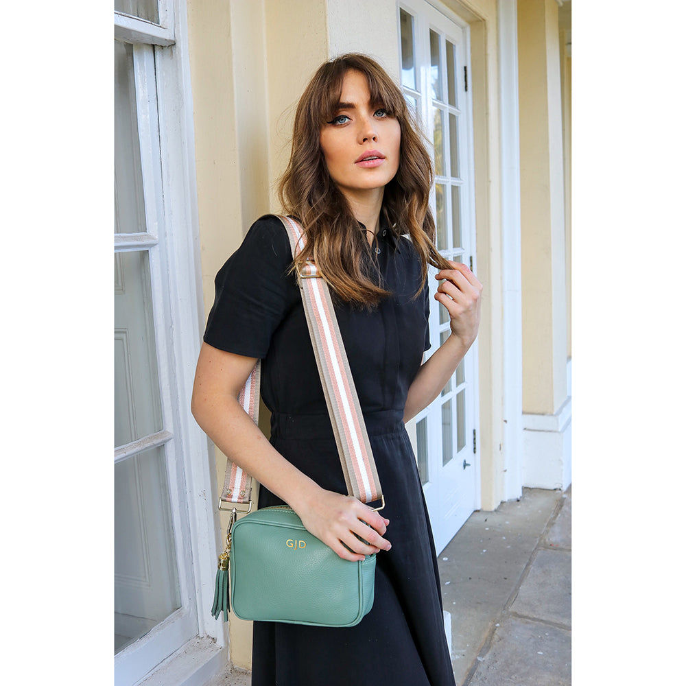 Monogrammed Leather Crossbody Mini Bag in Mint Green  Leather Bags Deeply Engraved