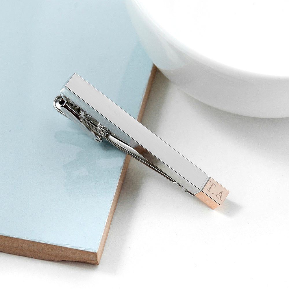 Monogrammed Rose Gold Detail Tie Clip  Tie Clips Deeply Engraved
