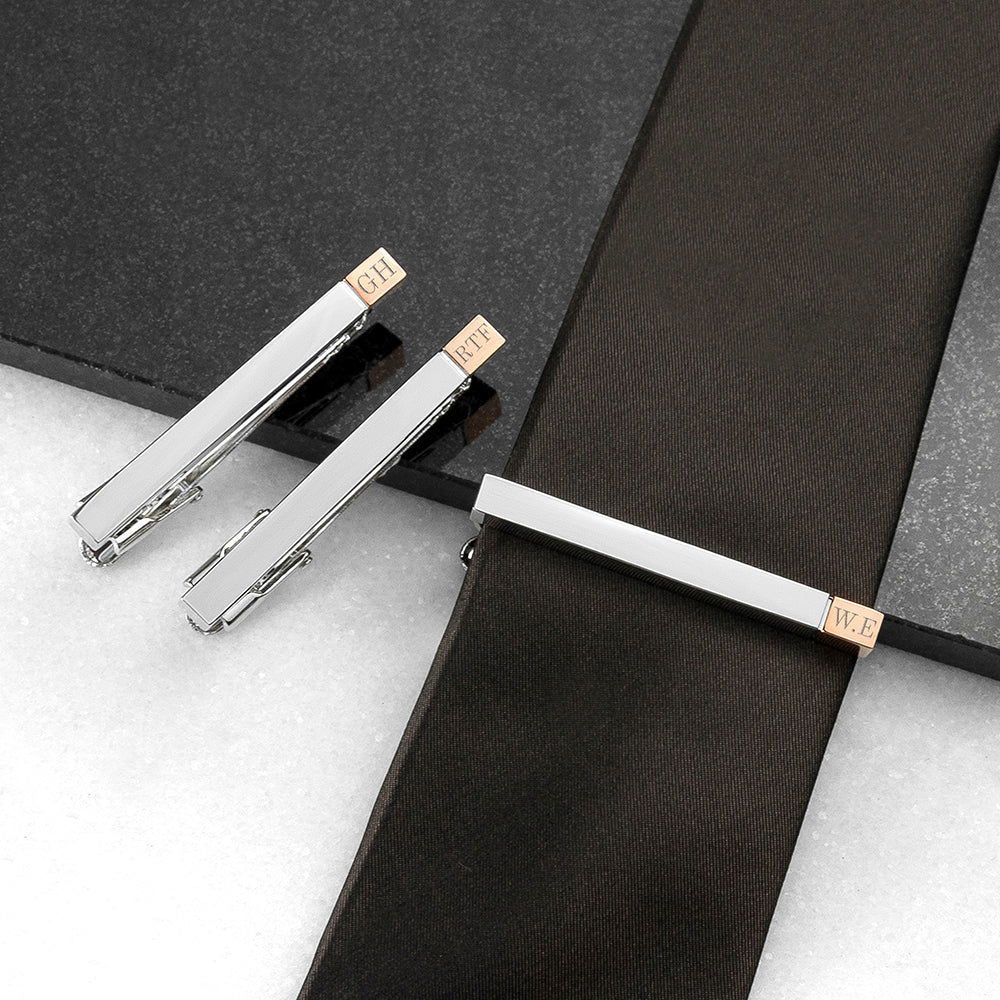 Monogrammed Rose Gold Detail Tie Clip  Tie Clips Deeply Engraved