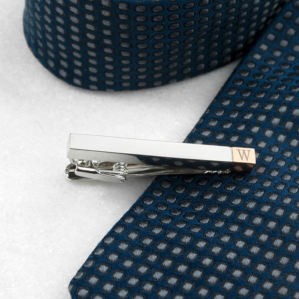 Monogrammed Rose Gold Detail Tie Clip  Tie Clips Deeply Engraved