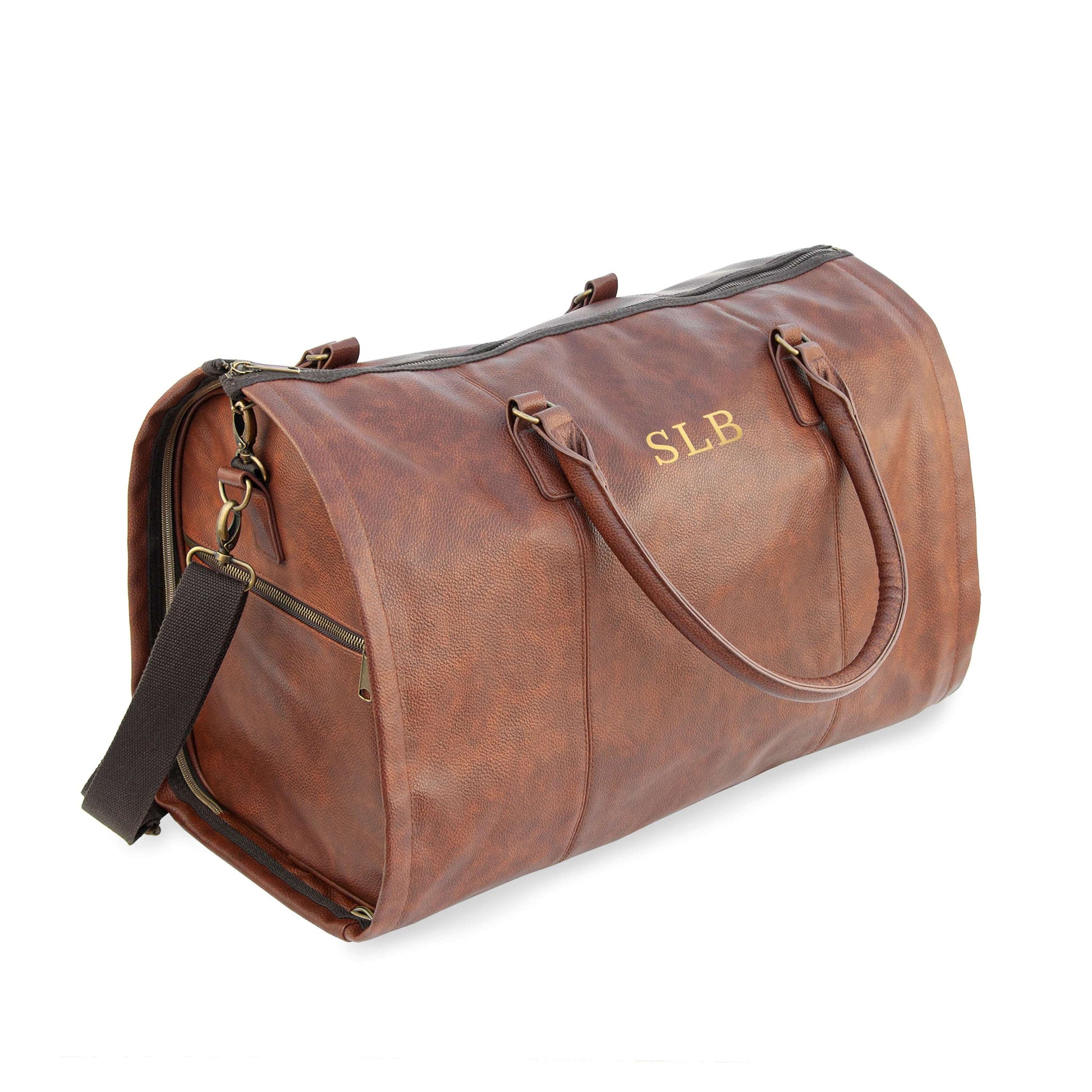 Monogrammed Vegan Leather Garment Bag  Men's Holdall Deeply Engraved