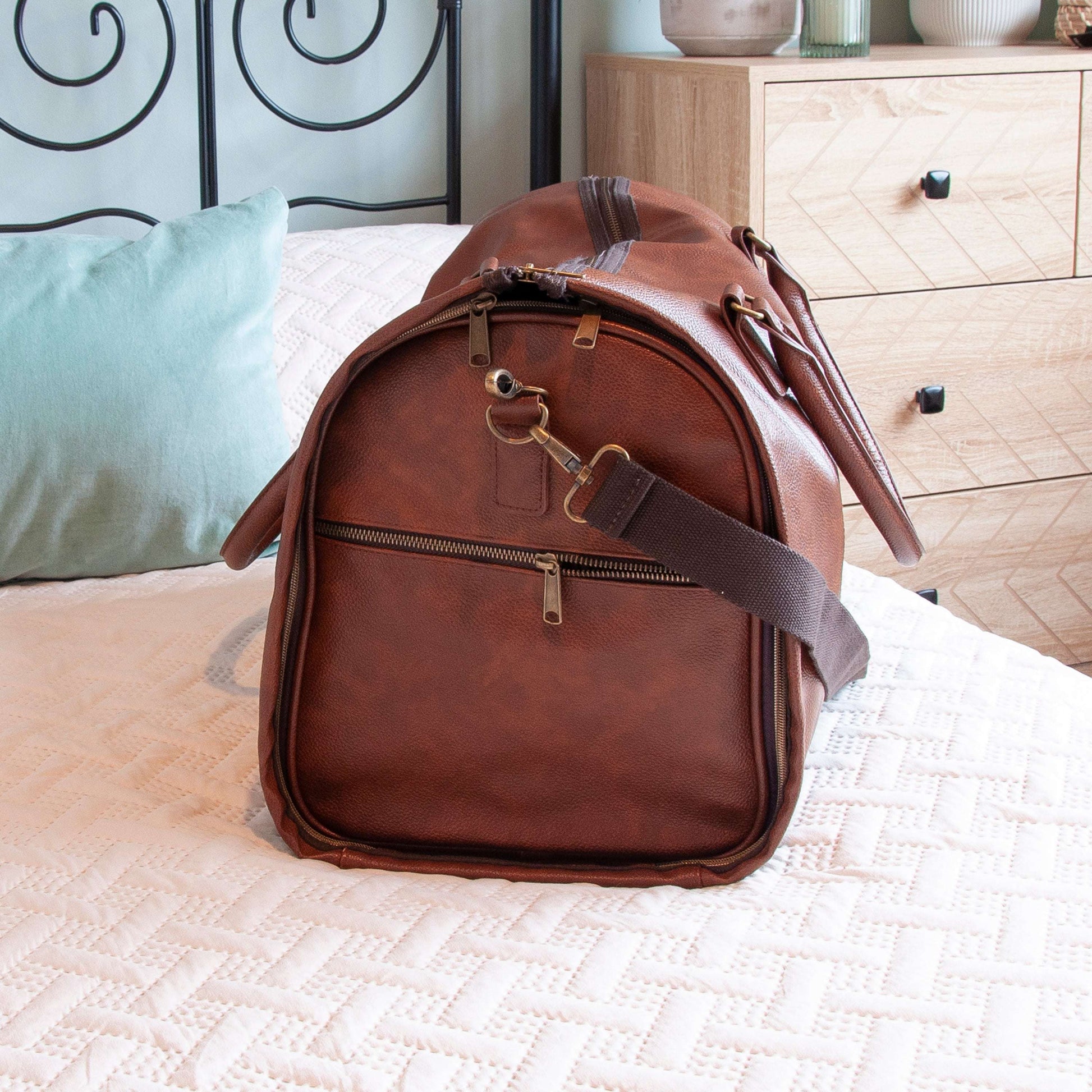 Monogrammed Vegan Leather Garment Bag  Men's Holdall Deeply Engraved