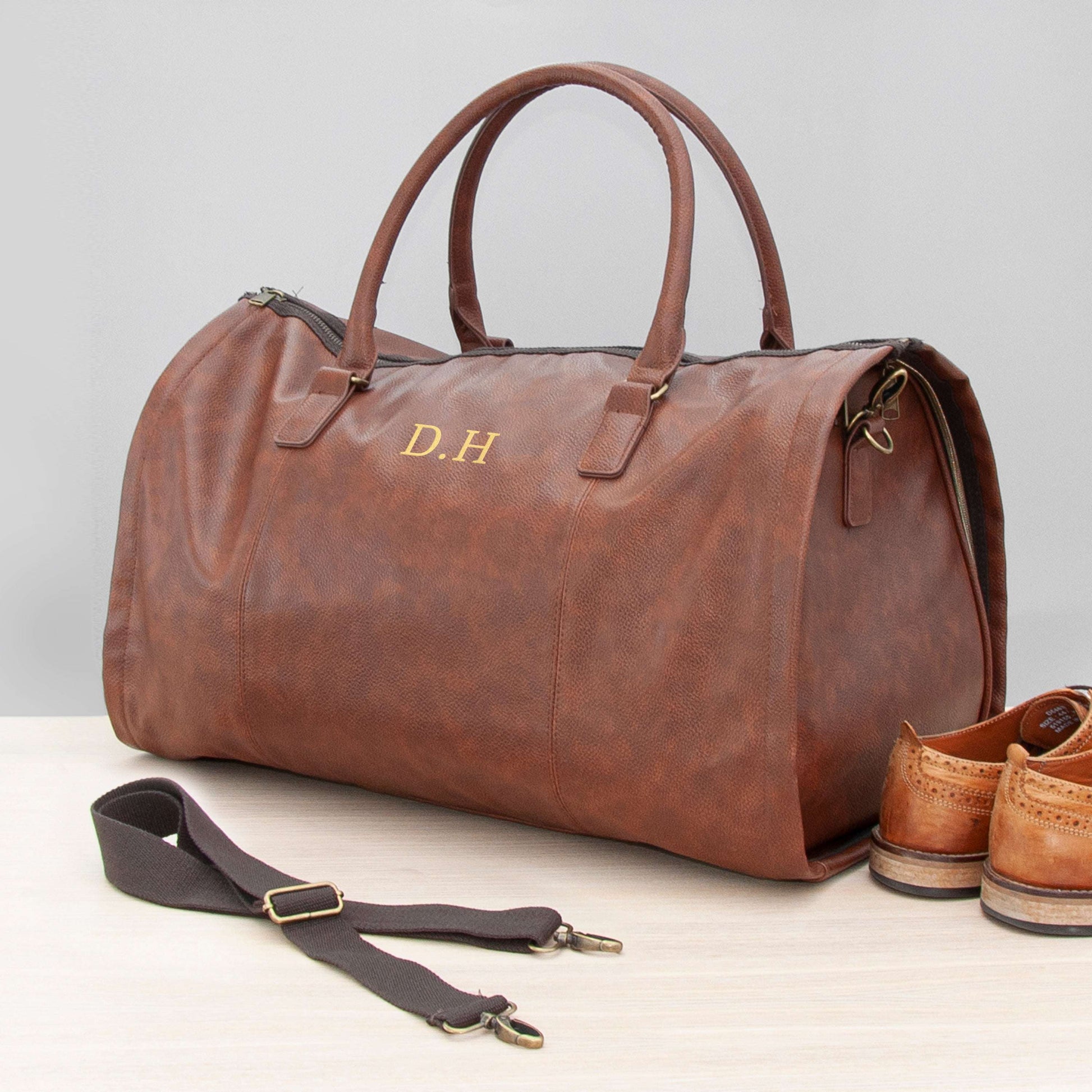 Monogrammed Vegan Leather Garment Bag  Men's Holdall Deeply Engraved