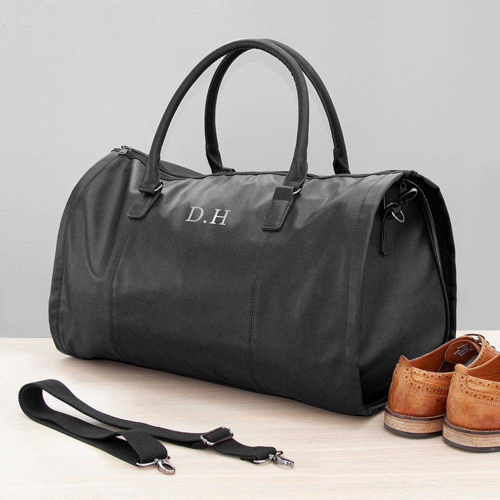 Monogrammed Vegan Leather Garment Bag  Men's Holdall Deeply Engraved