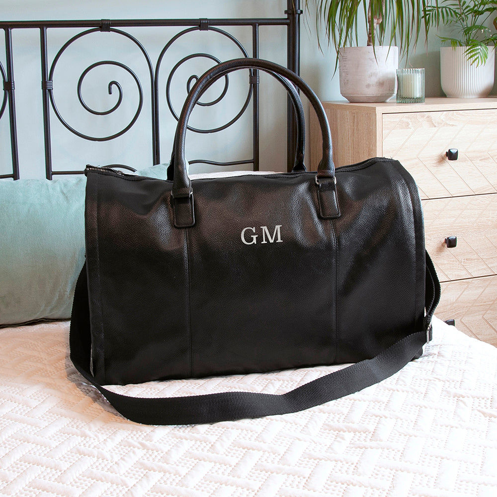 Monogrammed Vegan Leather Garment Bag  Men's Holdall Deeply Engraved