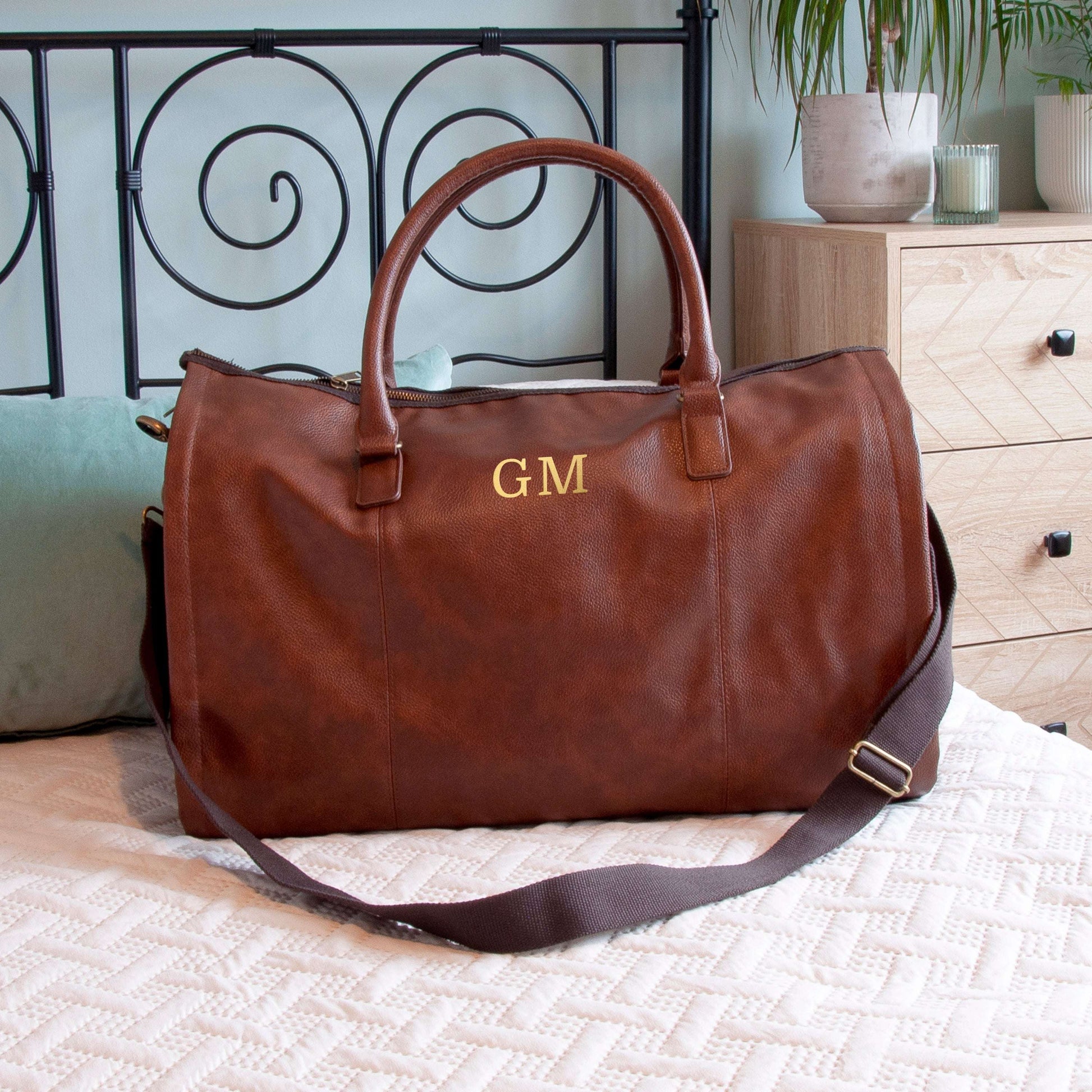 Monogrammed Vegan Leather Garment Bag  Men's Holdall Deeply Engraved
