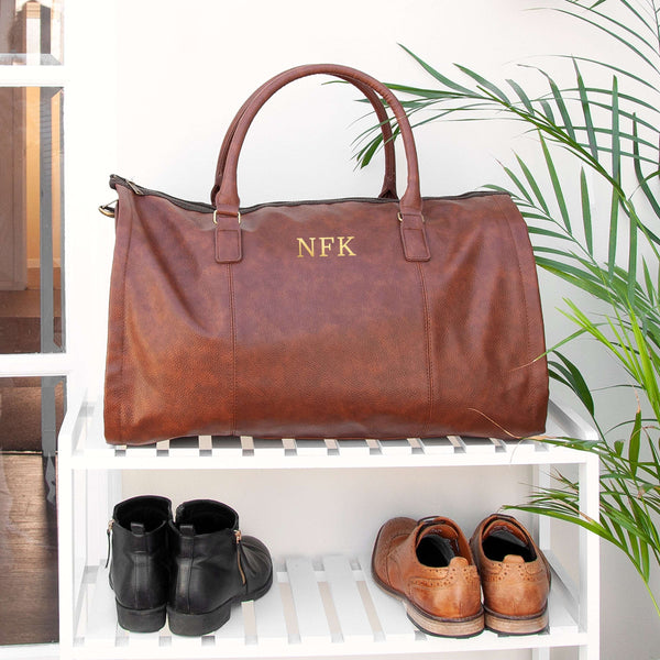 Monogrammed Vegan Leather Garment Bag  Men's Holdall Deeply Engraved