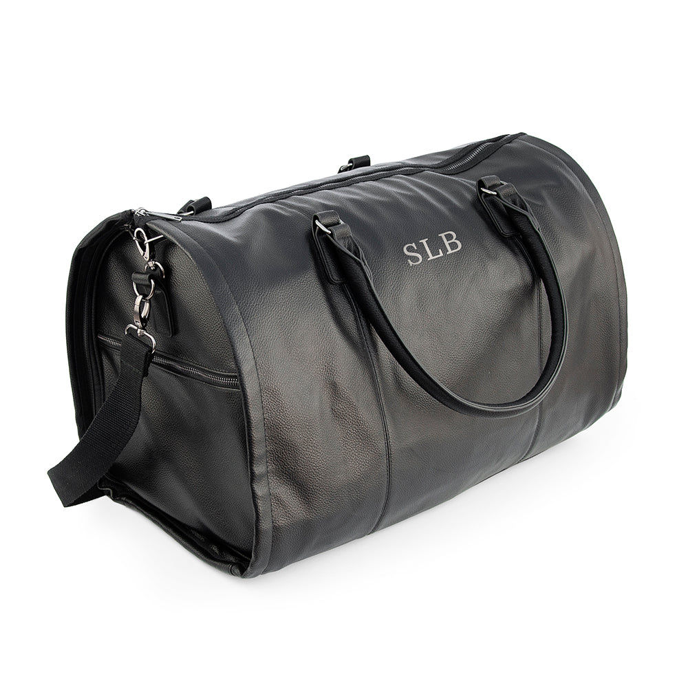 Monogrammed Vegan Leather Garment Bag  Men's Holdall Deeply Engraved