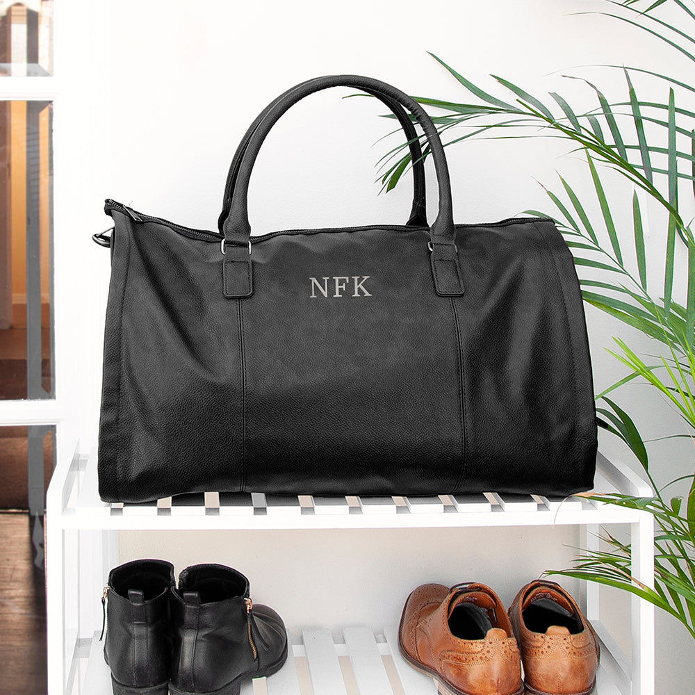 Monogrammed Vegan Leather Garment Bag  Men's Holdall Deeply Engraved