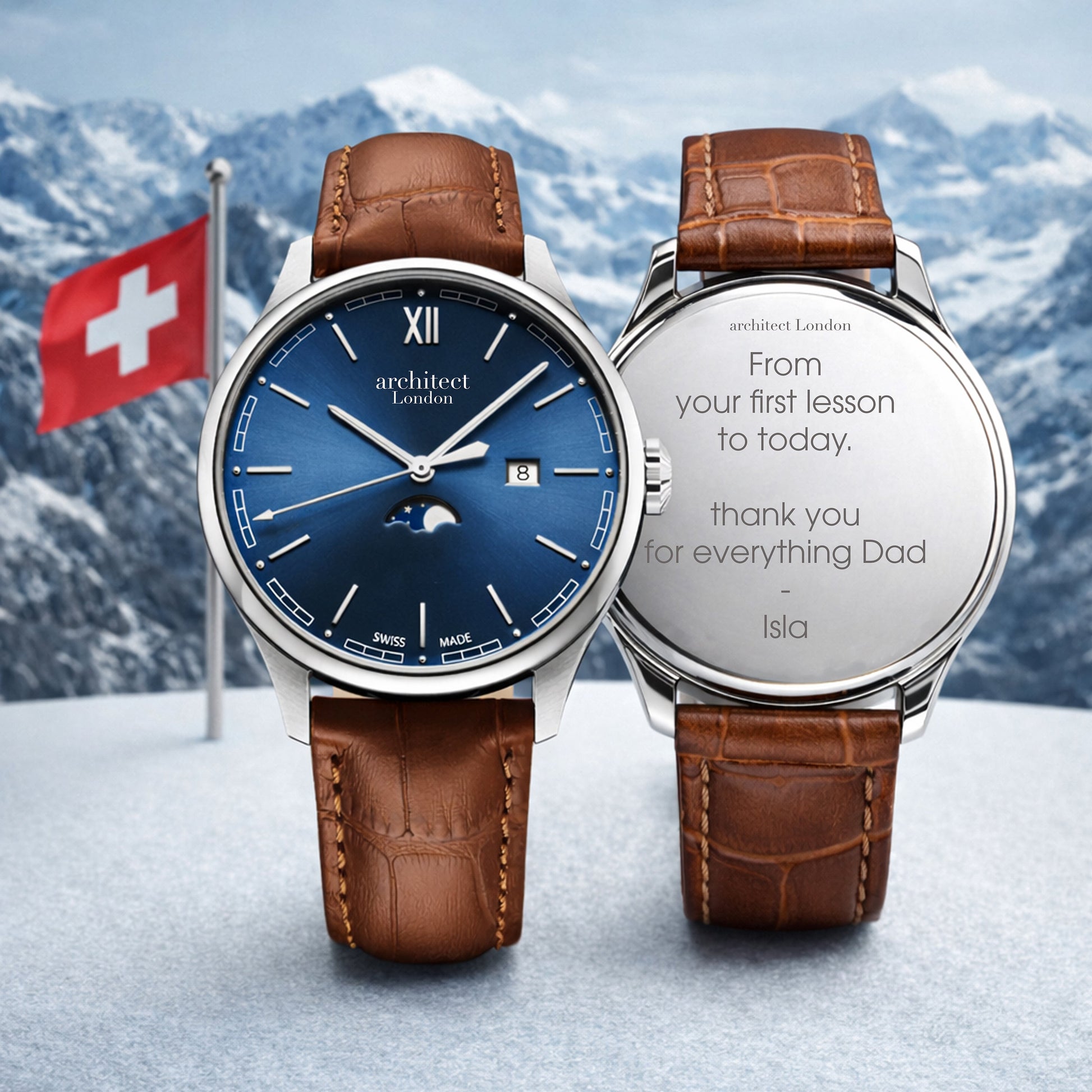 Montreux – Personalized Swiss Watch for Men  -Sapphire Legacy Men's Swiss Personalized Watch in Sunray Blue Dial 