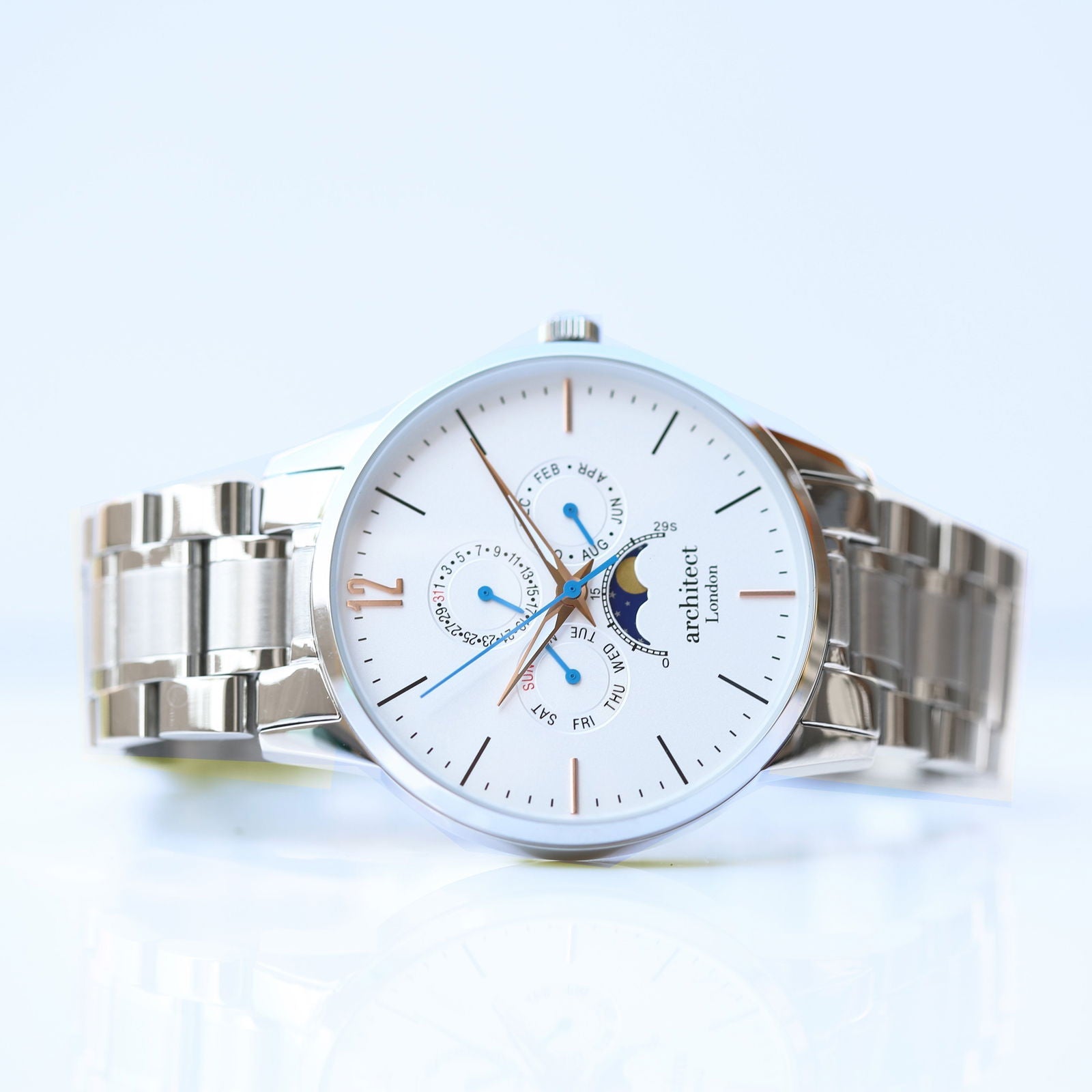 Moonphase Chronograph – Handwriting Engraved Watch (White Dial)  Men's Watches Deeply Engraved