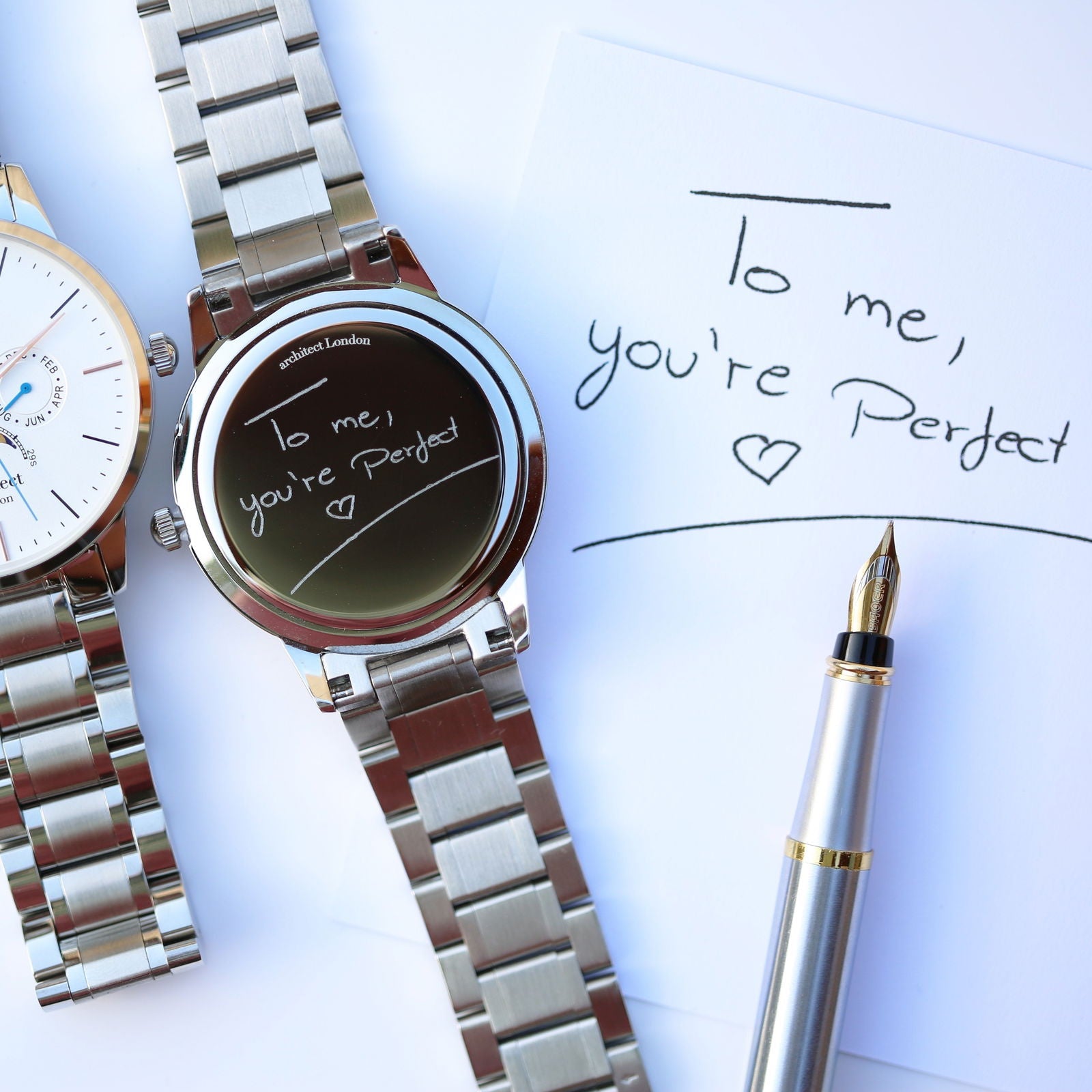 Moonphase Chronograph – Handwriting Engraved Watch (White Dial)  Men's Watches Deeply Engraved