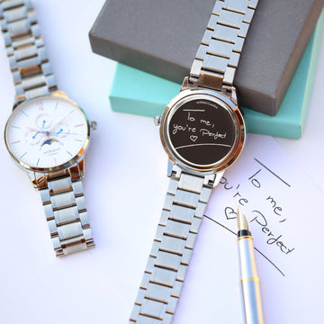 Moonphase Chronograph – Handwriting Engraved Watch (White Dial)  Men's Watches Deeply Engraved