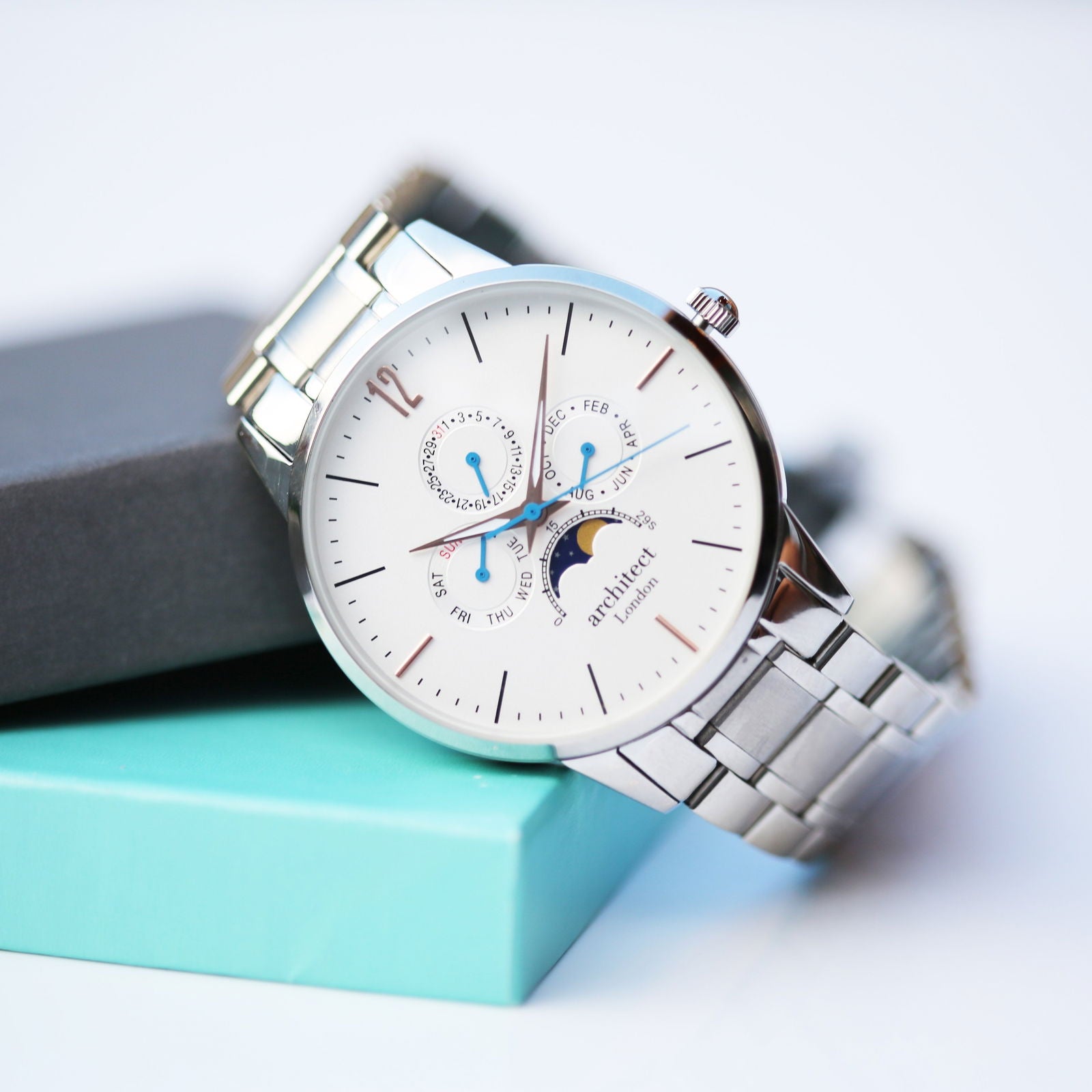 Moonphase Chronograph – Personalized Engraved Watch (White Dial)  Men's Watches Deeply Engraved