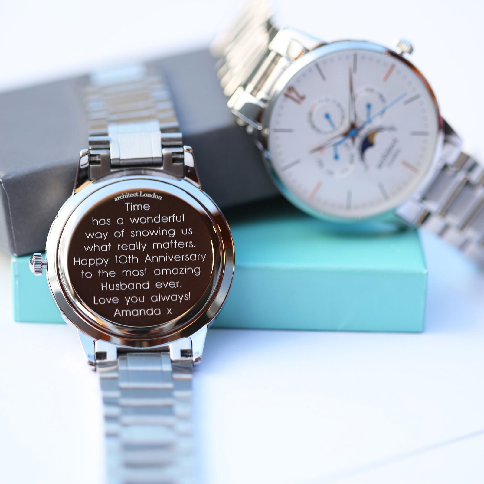 Moonphase Chronograph – Personalized Engraved Watch (White Dial)  Men's Watches Deeply Engraved