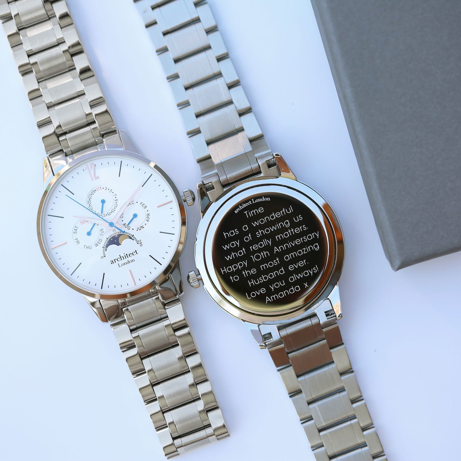 Moonphase Chronograph – Personalized Engraved Watch (White Dial)  Men's Watches Deeply Engraved
