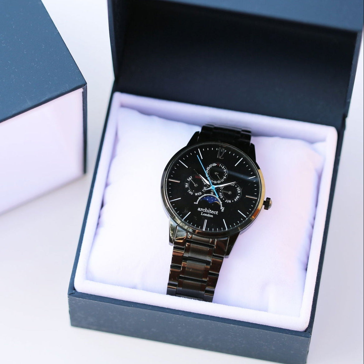 Moonphase Chronograph – Personalized Watch (Black Dial)  Men's Watches Deeply Engraved