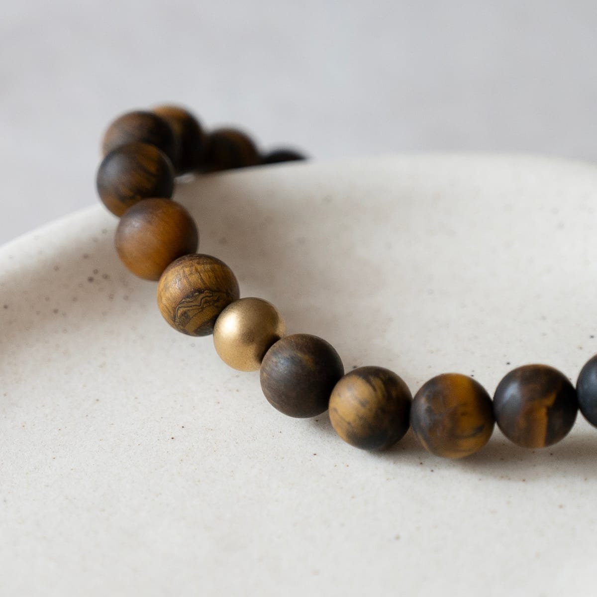Natural Tiger's Eye Bracelet with Engraved Gold Charm