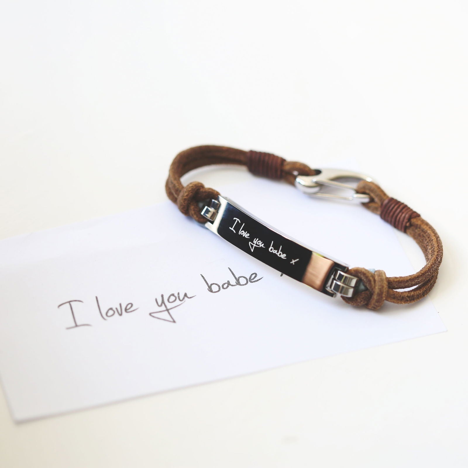 Nolven – Handwriting Engraved Wide-Clasp Bracelet  Men's Bracelets Deeply Engraved