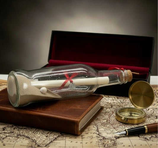 Handwritten Parchment Letter In A Bottle with Monogrammed Tag