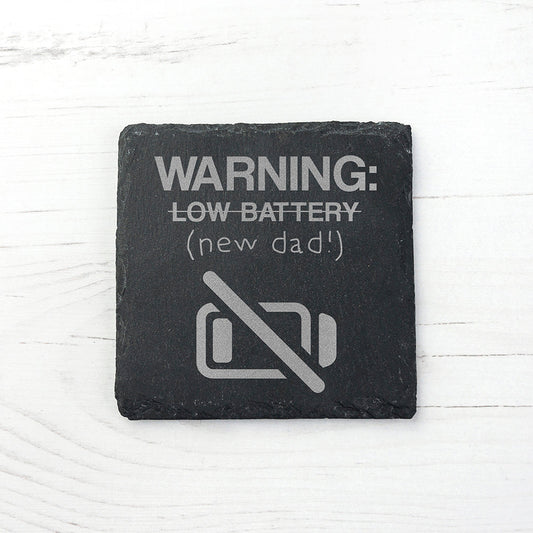 Warning: New Dad Square Slate Keepsake