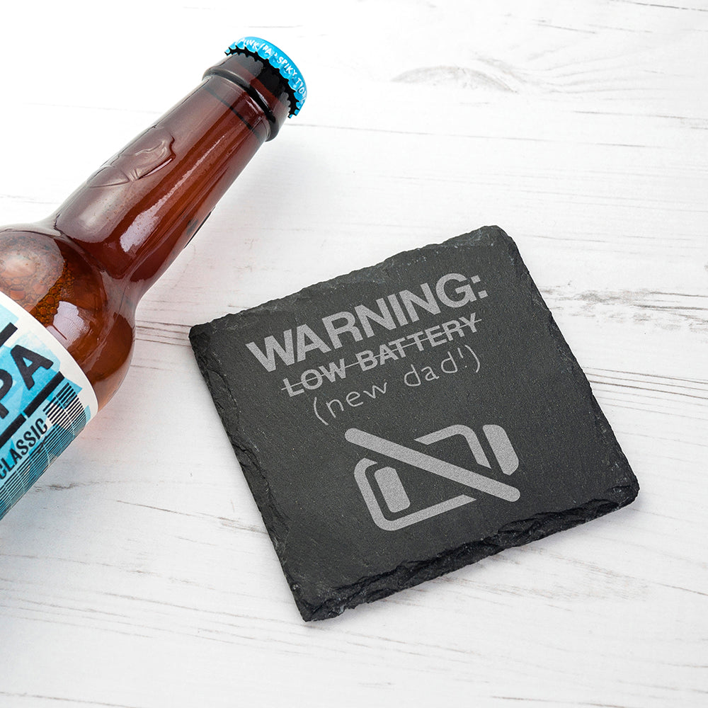 Warning: New Dad Square Slate Keepsake - Lovesakes