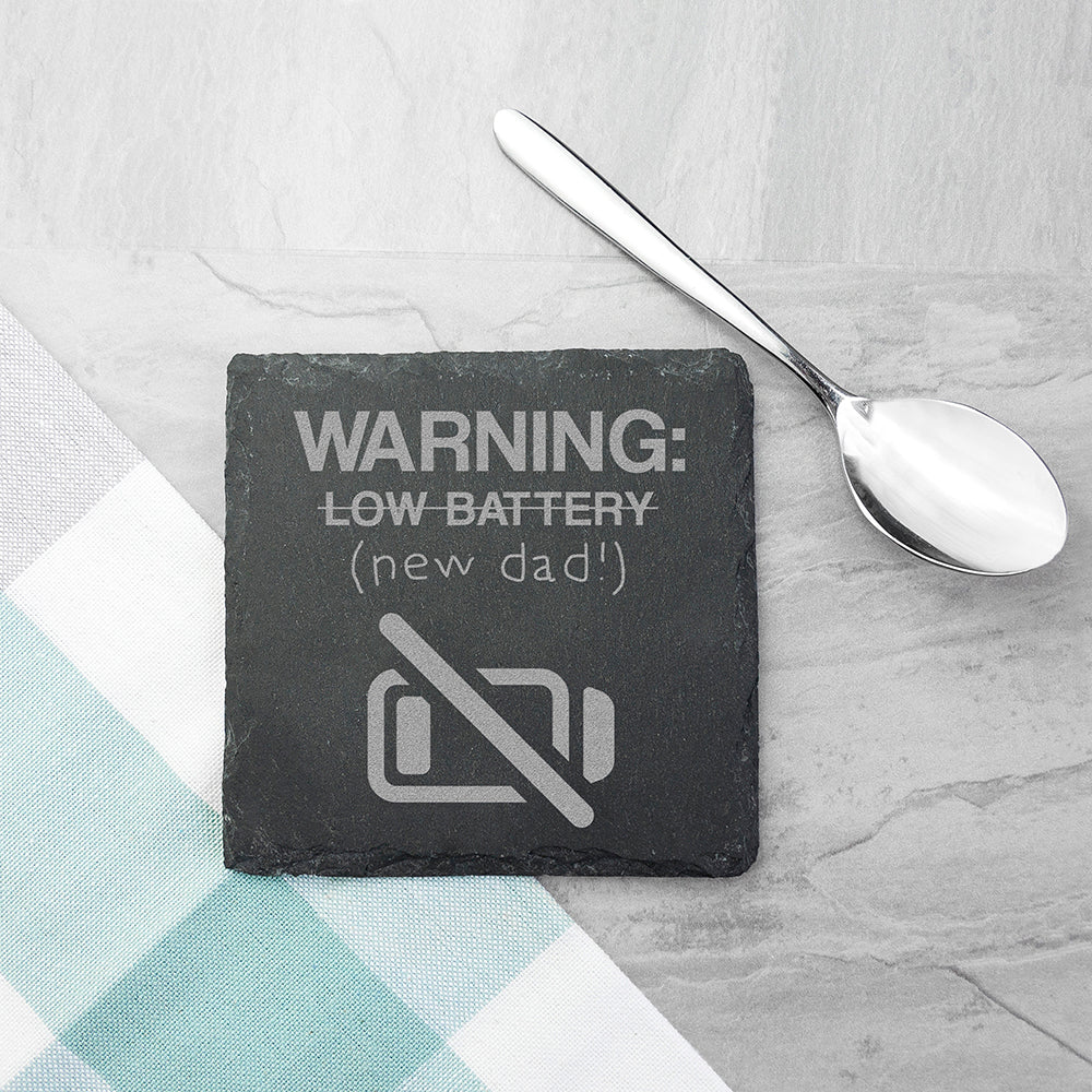 Warning: New Dad Square Slate Keepsake - Lovesakes