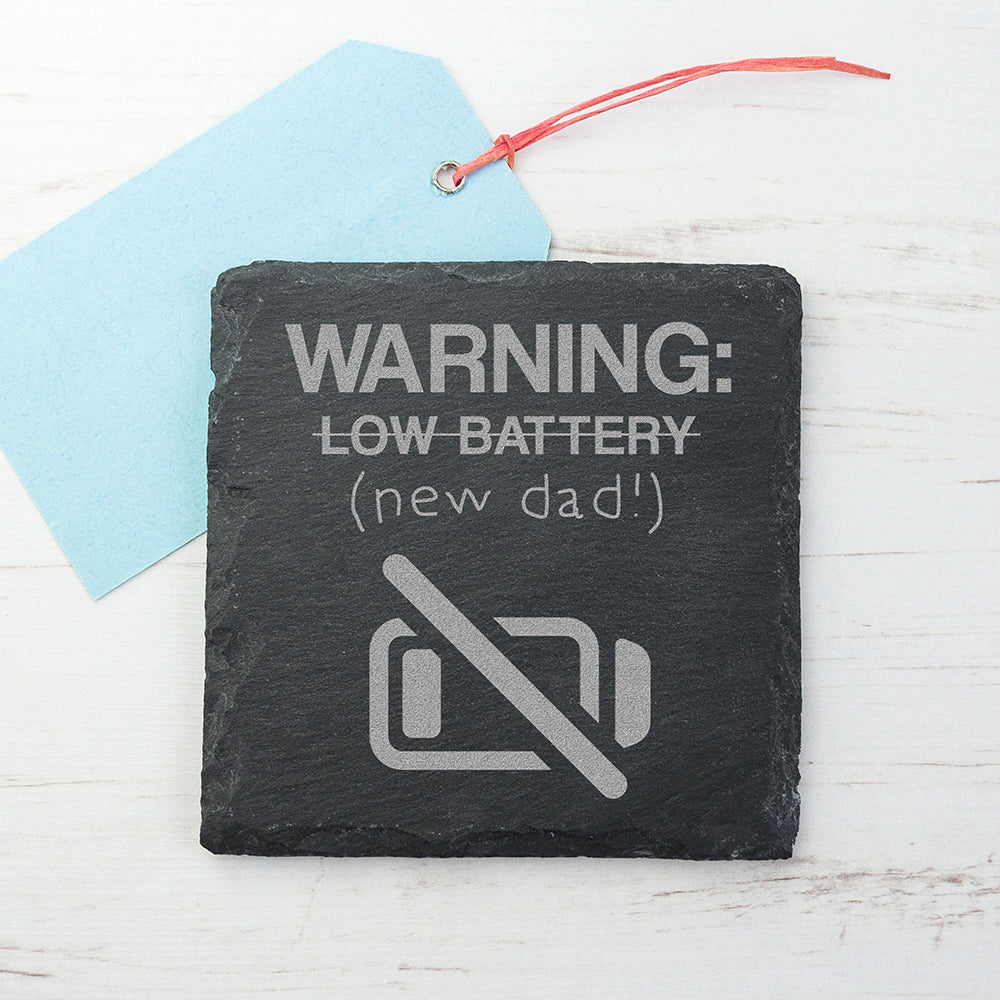 Warning: New Dad Square Slate Keepsake - Lovesakes