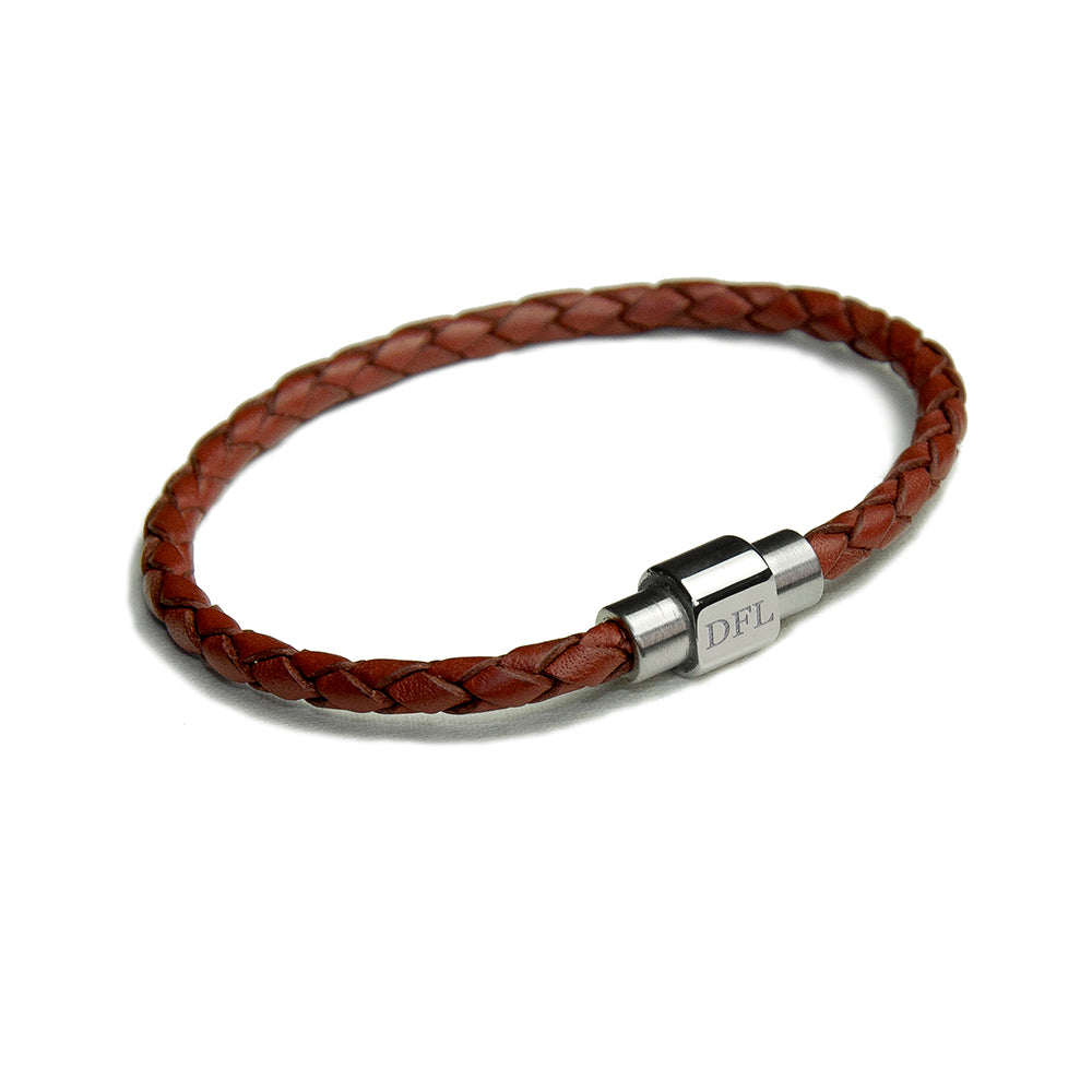 Personalized Men's Woven Leather Bracelet in Burnt Sienna - Lovesakes