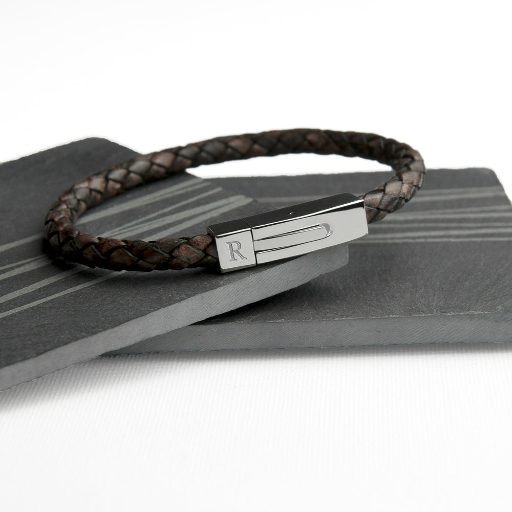 Personalized Men's Leather Bracelet With Tube Clasp - Lovesakes