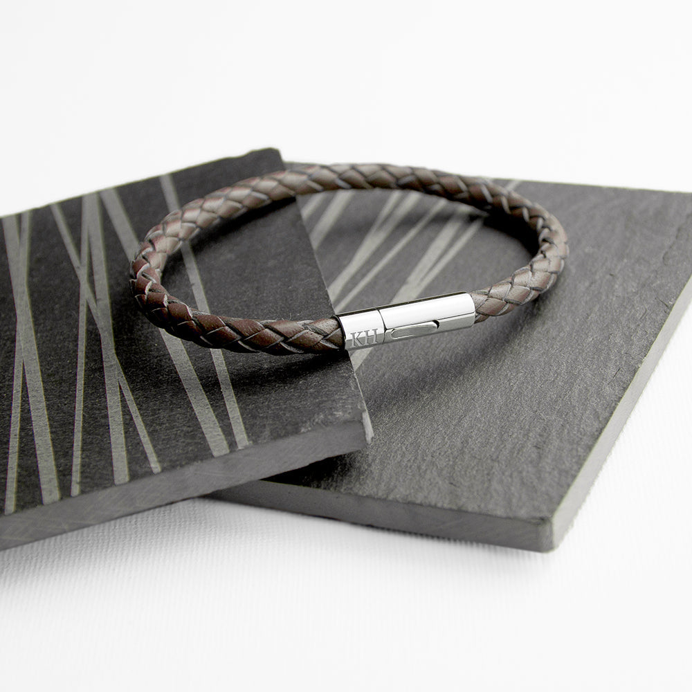 Personalized Men's Capsule Tube Woven Bracelet in Cedar Brown - Lovesakes