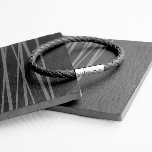 Engraved Men's Capsule Tube Woven Bracelet in Black