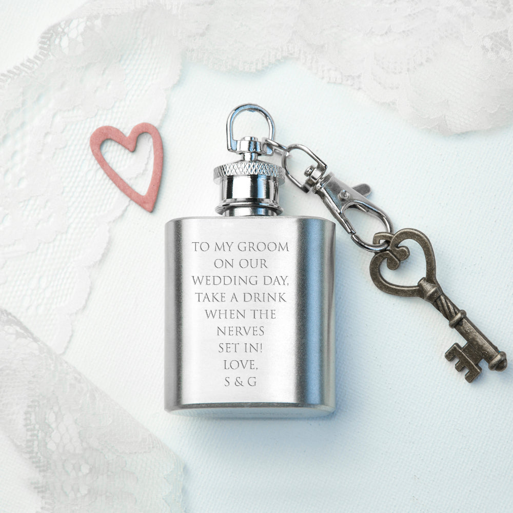 Personalized Silver Plated Lucky Sixpence Mini Hip Flask - Lovesakes