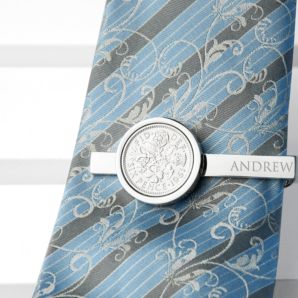 Personalized Silver Plated Lucky Sixpence Tie Clip - Lovesakes