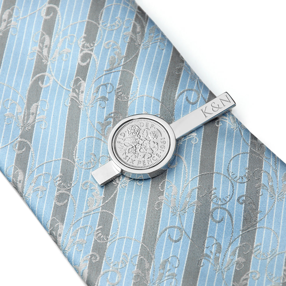 Personalized Silver Plated Lucky Sixpence Tie Clip - Lovesakes