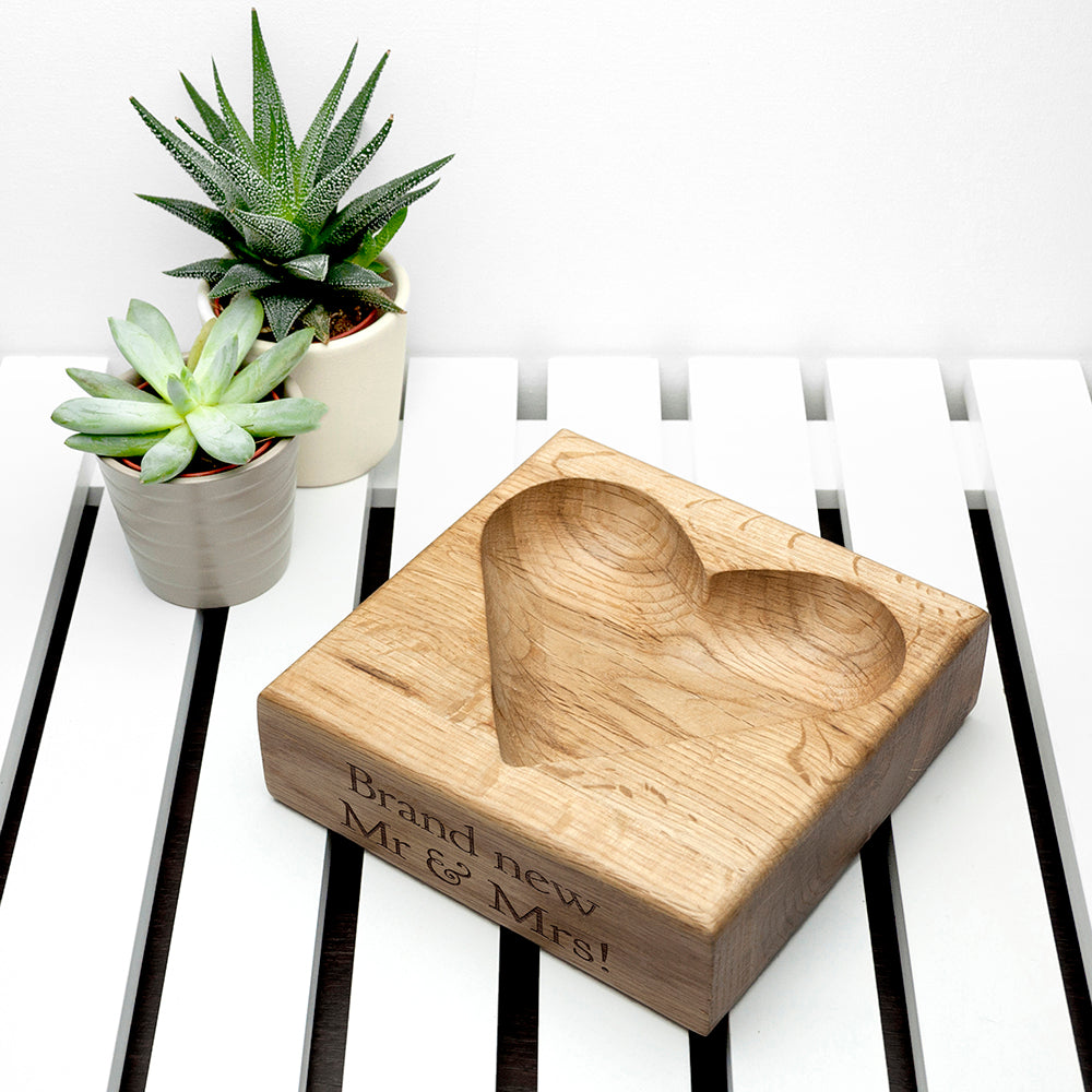 Personalized Solid Oak Heart Trinket Dish - Lovesakes