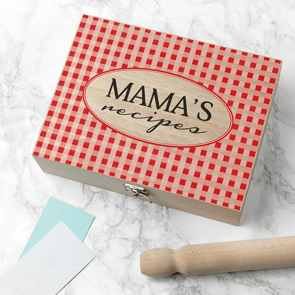 Personalized Gingham Red Recipe Box - Lovesakes