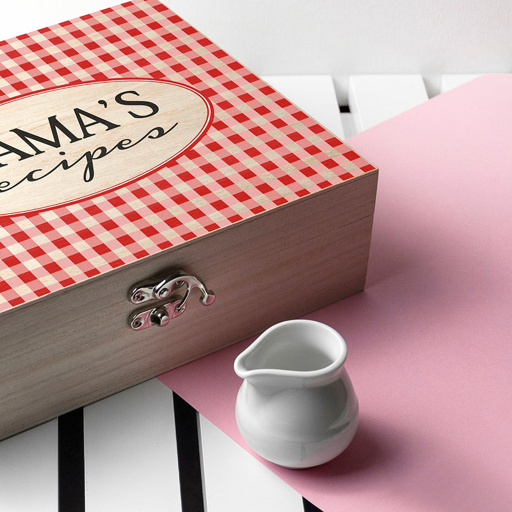 Personalized Gingham Red Recipe Box - Lovesakes