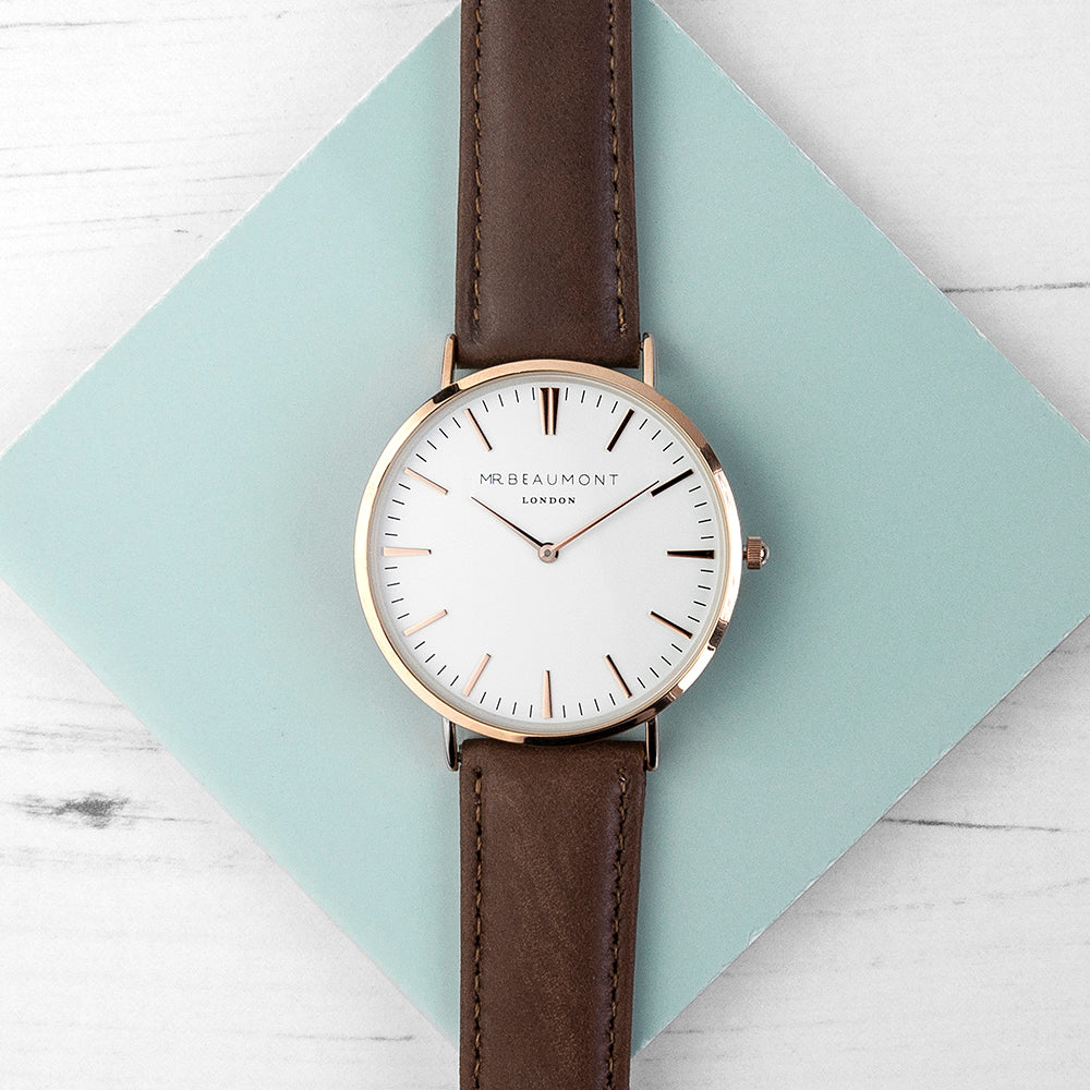 Men's Personalized Minimalist Leather Watch in Brown