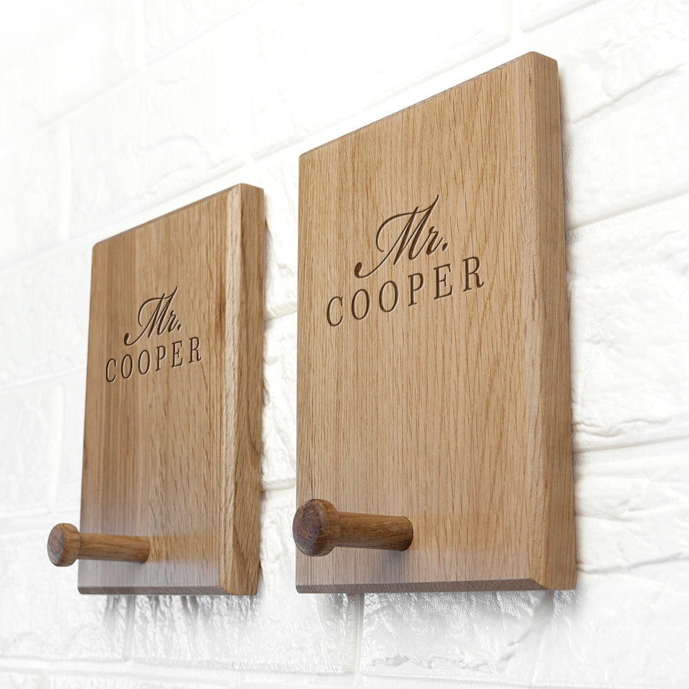 Personalized Engraved Oak Wall Hook (Wedding / Couple Gift) 